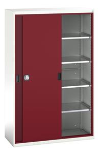 16926671.** verso sliding door cupboard with 4 shelves. WxDxH: 1300x550x2000mm. RAL 7035/5010 or selected